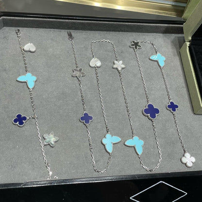 [basloveJW]LUCKY CLOVER SILVER 11 MOTIF NECKLACE