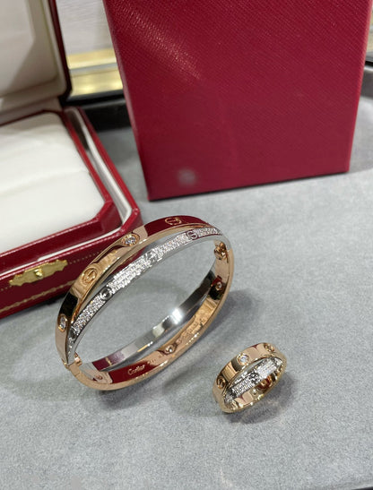 [basloveJW]LOVE PINK GOLD SILVER DIAMOND DOUBLE RING