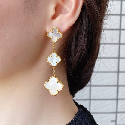 [basloveJW]CLOVER MOP 3 MOTIFS GOLD EARRINGS