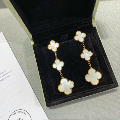 [basloveJW]CLOVER MOP 3 MOTIFS GOLD EARRINGS