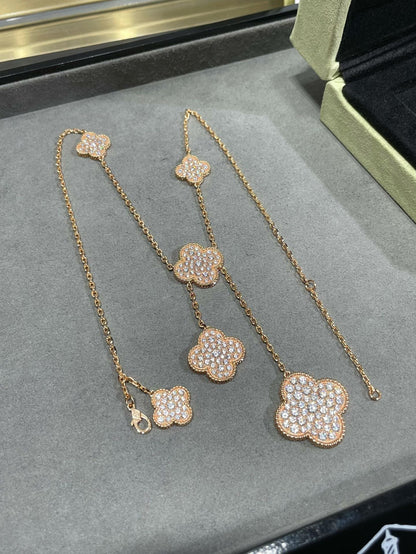 [basloveJW]CLOVER 6 MOTIF DIAMOND PAVED NECKLACE