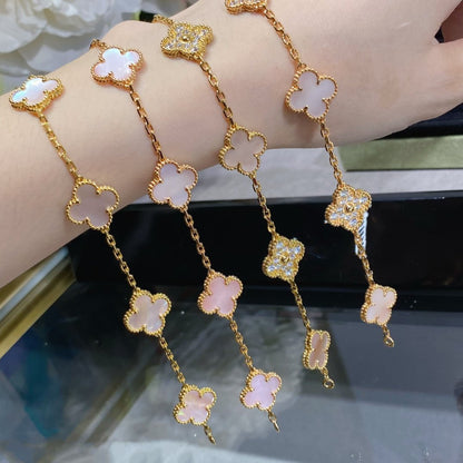 [basloveJW]CLOVER 5 MOTIF DIAMOND PINK MOP PINK GOLD BRACELET