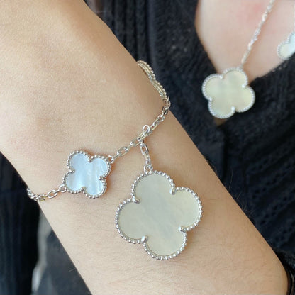 [basloveJW]CLOVER 5 MOTIF WHITE MOP SILVER BRACELET