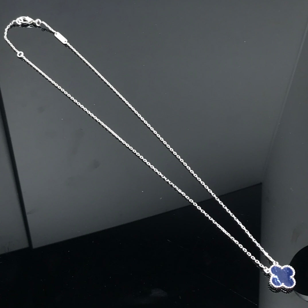 [basloveJW]CLOVER PIETERSITE SILVER LONG NECKLACE