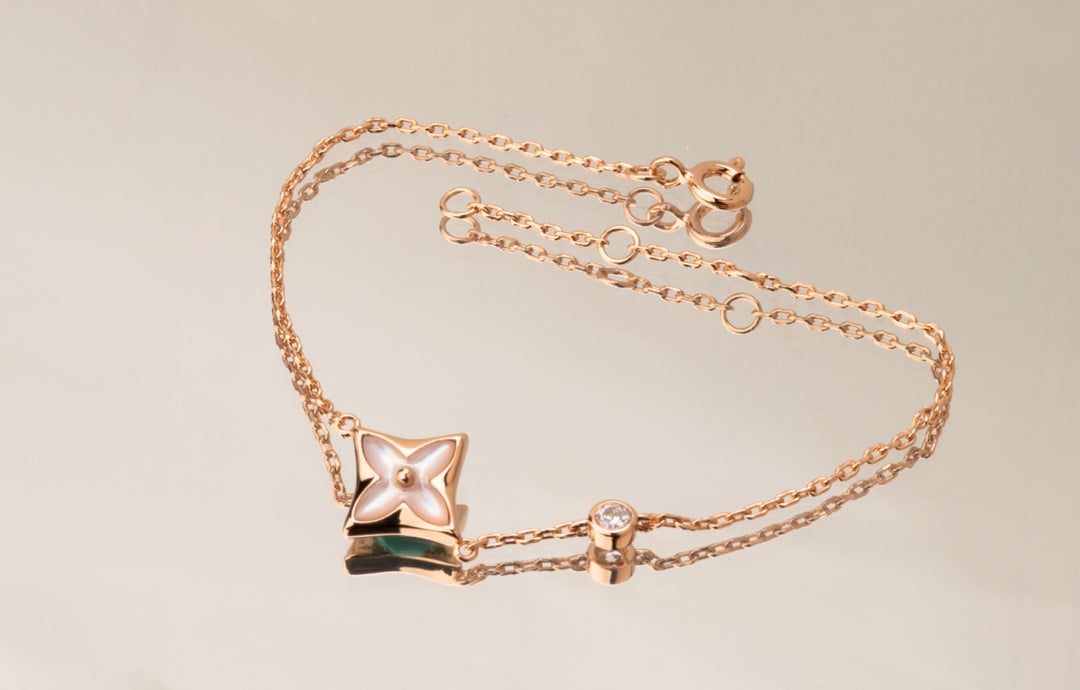 [Basjewels]STAR PINK MOP 1 DIAMOND PINK GOLD NECKLACE