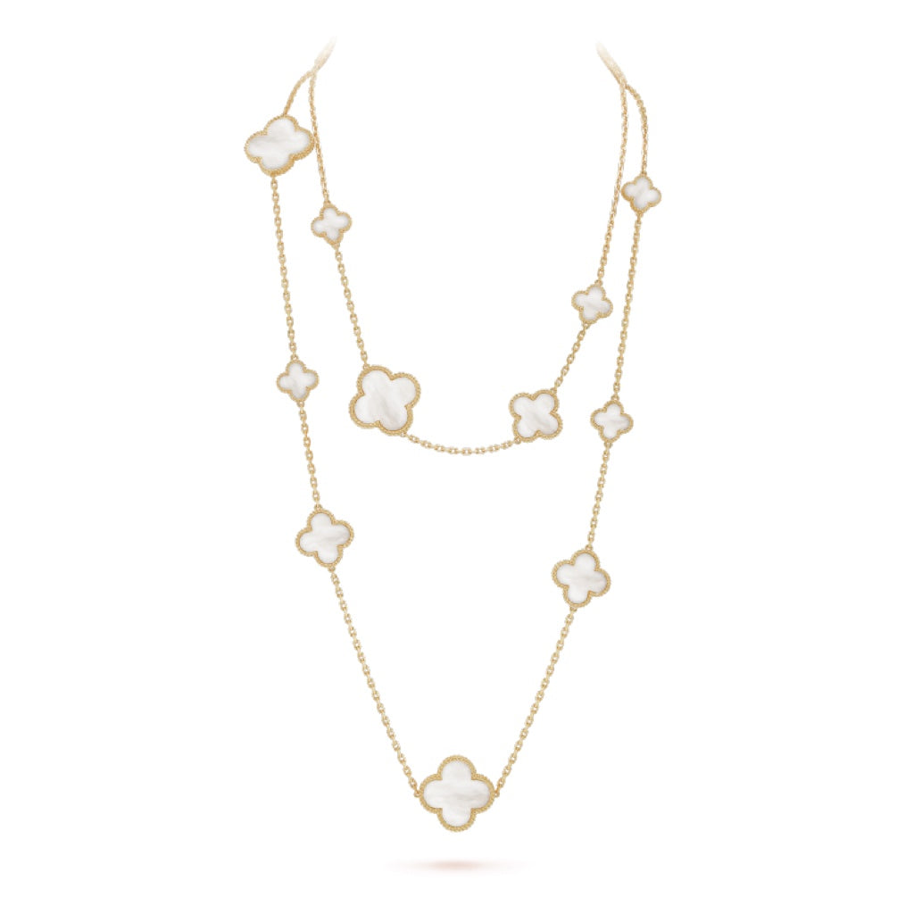 [basloveJW]CLOVER 16 MOTIF WHITE MOP GOLD NECKLACE