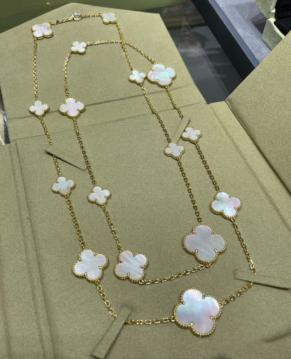 [basloveJW]CLOVER 16 MOTIF WHITE MOP GOLD NECKLACE