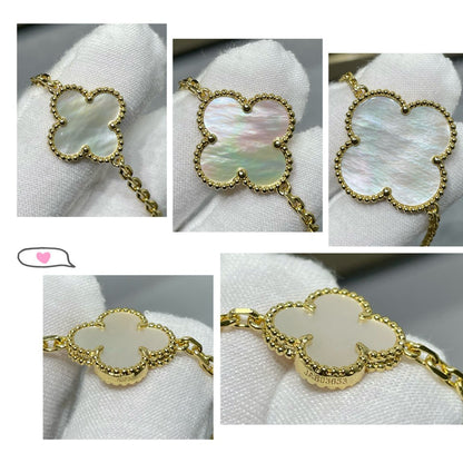 [basloveJW]CLOVER 16 MOTIF WHITE MOP GOLD NECKLACE