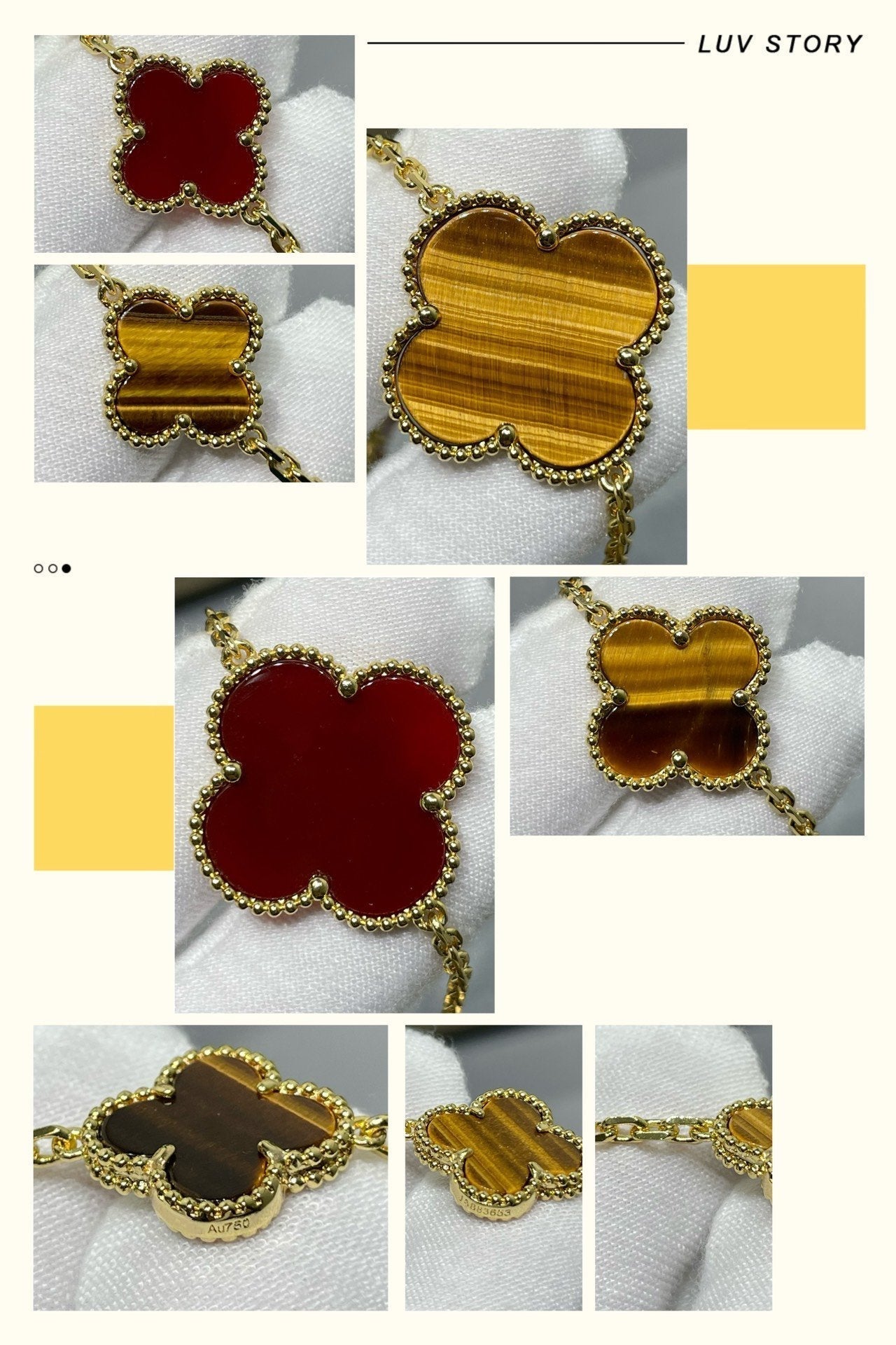 [basloveJW]CLOVER 16 MOTIF CARNELIAN TIGER EYE ROSE GOLD NECKLACE