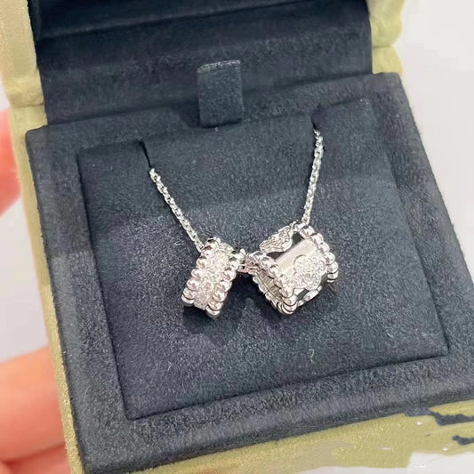 [basloveJW]PERLEE DOUBLE PENDANT SILVER DIAMOND NECKLACE