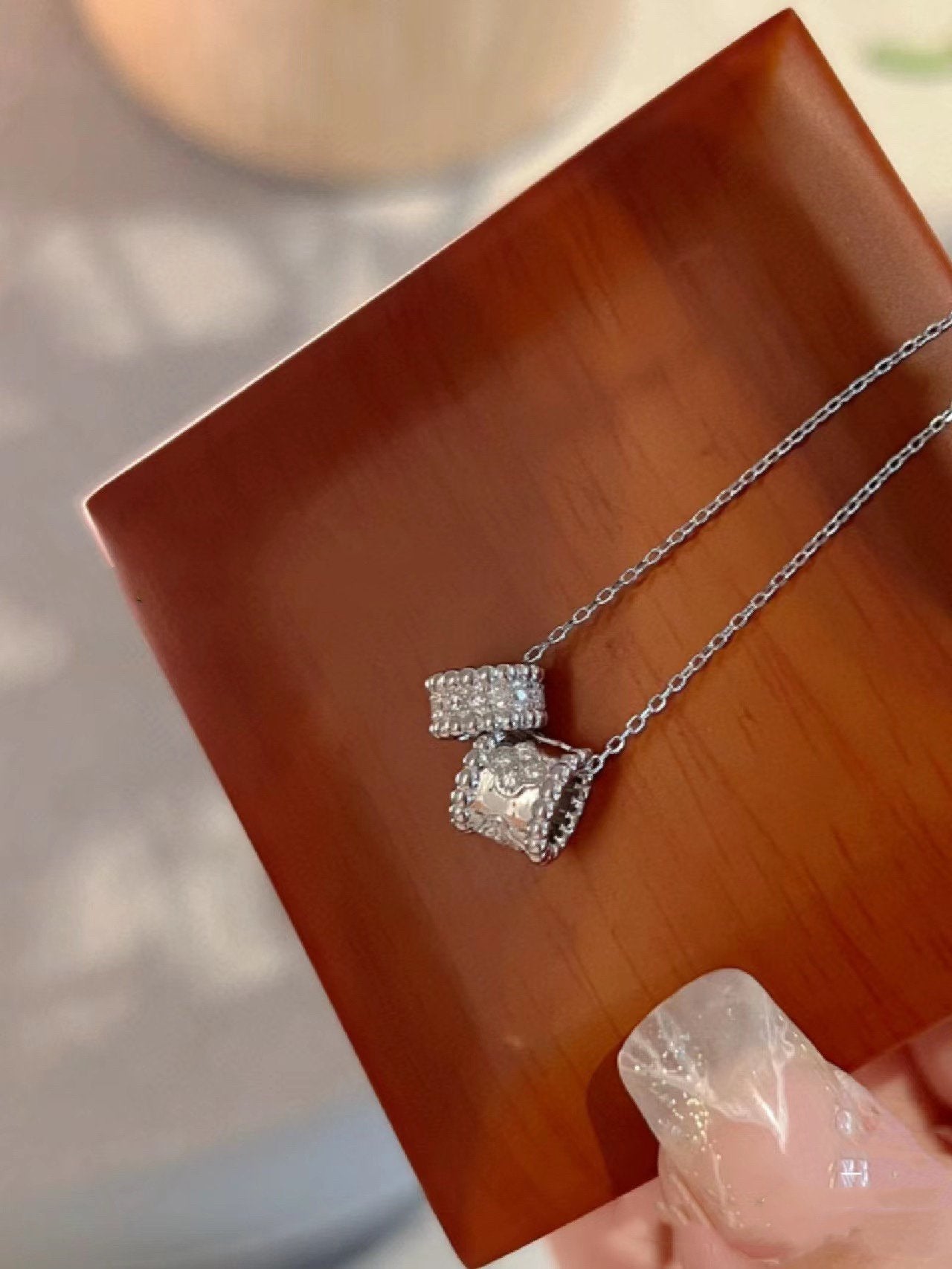 [basloveJW]PERLEE DOUBLE PENDANT SILVER DIAMOND NECKLACE