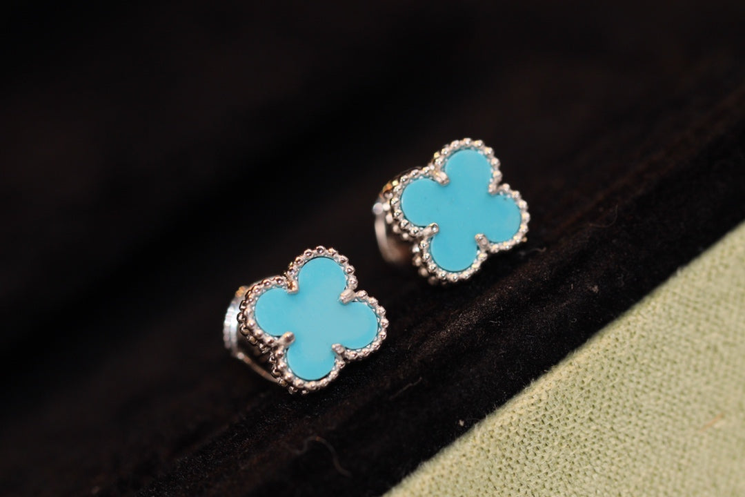 [basloveJW]CLOVER MINI TURQUOISE SILVER STUD EARRINGS