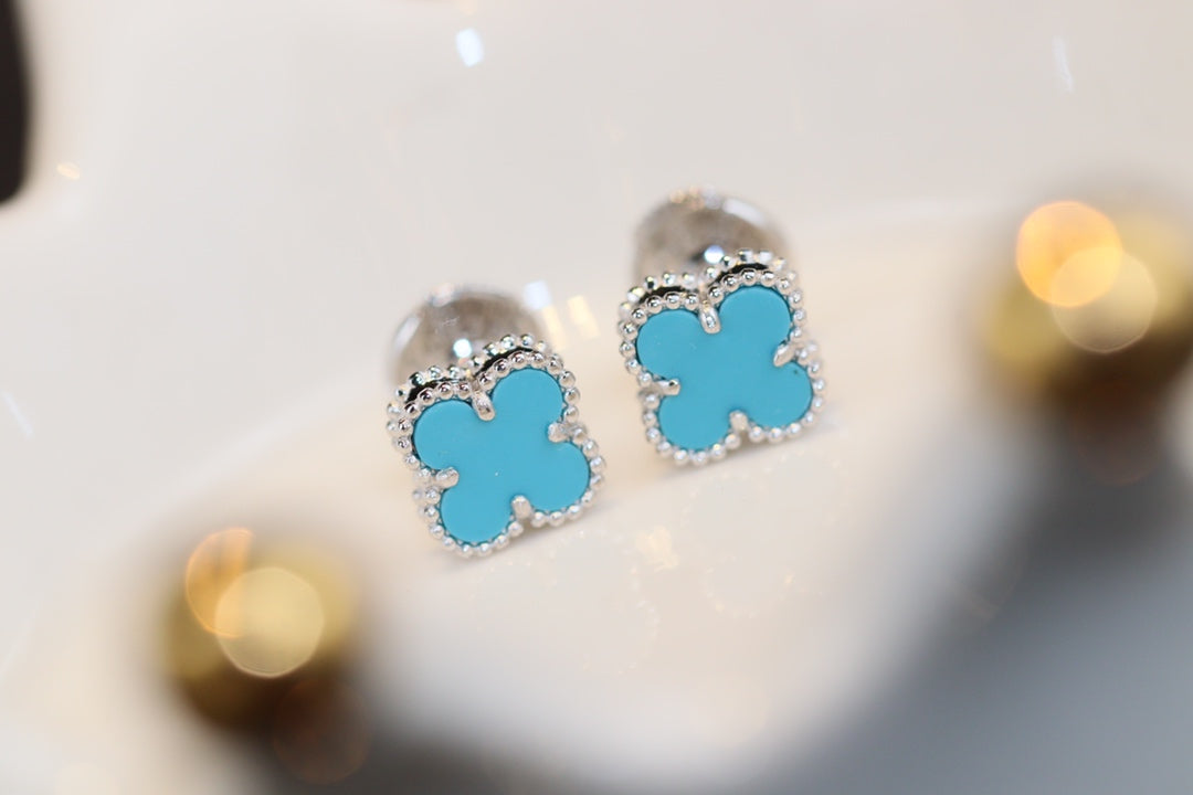 [basloveJW]CLOVER MINI TURQUOISE SILVER STUD EARRINGS