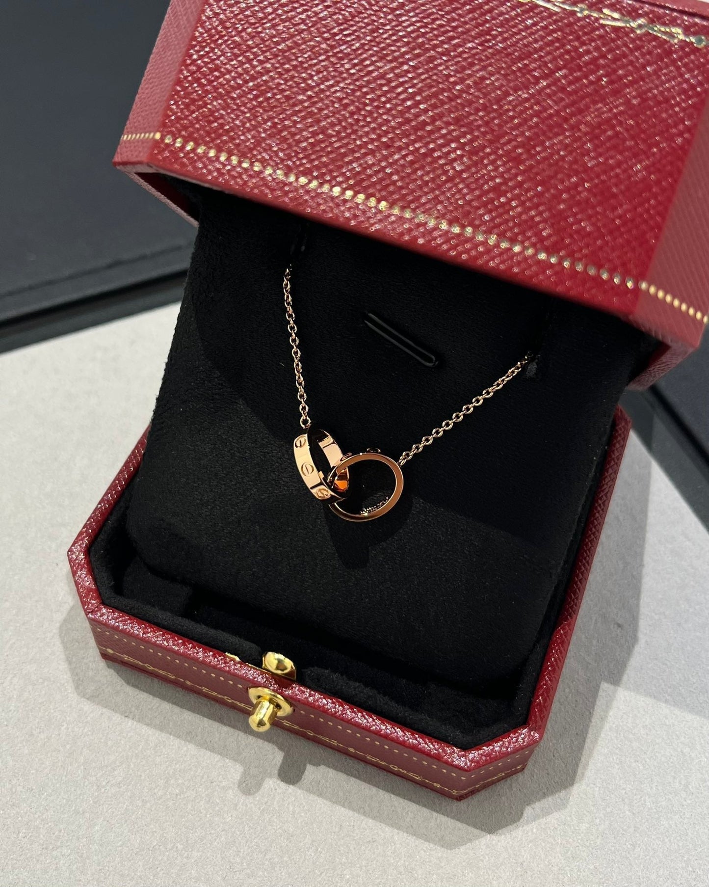 [basloveJW]LOVE NECKLACE DOUBLE RING PINK GOLD