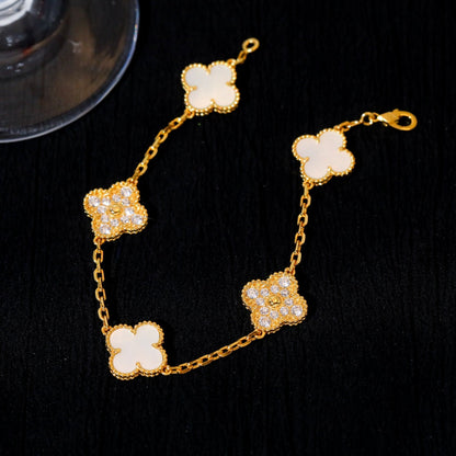 [basloveJW]CLOVER BRACELET 5 MOTIF WHITE MOP DIAMOND