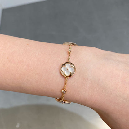 [Basjewels]STAR AND SUN 4 MOTIF WHITE MOP PINK GOLD BRACELET