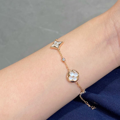 [Basjewels]STAR AND SUN 4 MOTIF WHITE MOP PINK GOLD BRACELET