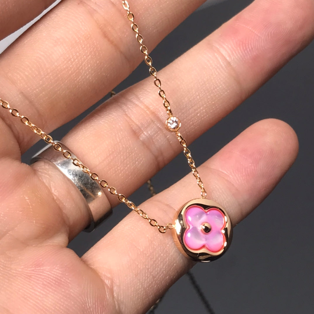 [Basjewels]COLOR BLOSSOM PINK MOP SUN GOLD NECKLACE