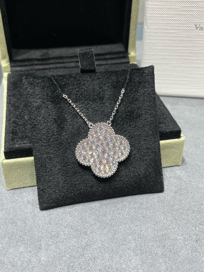 [basloveJW]CLOVER 25MM LARGE PENDANT DIAMOND PAVED SILVER NECKLACE