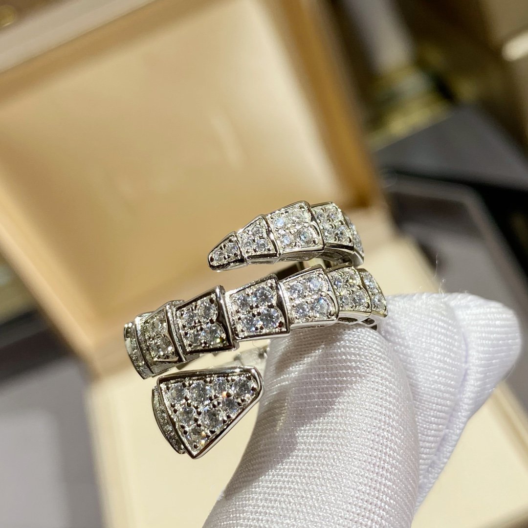 [Basjewels]SERPENTI DOUBLE RING SILVER DIAMOND PAVED