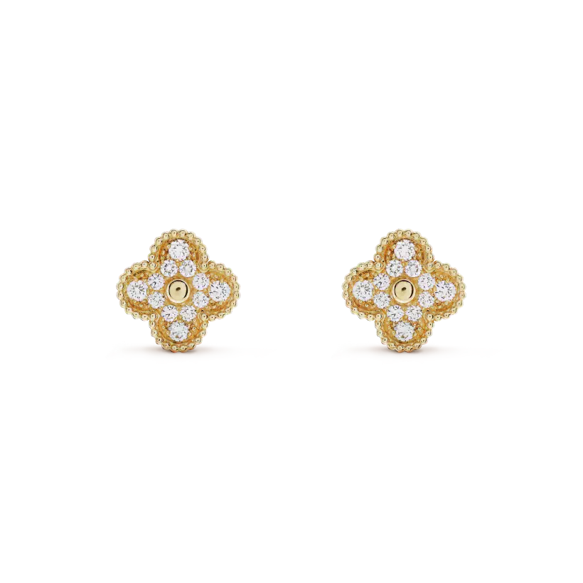 [basloveJW]CLOVER MEDIUM 1 MOTIFS FUll DIAMOND EARRINGS