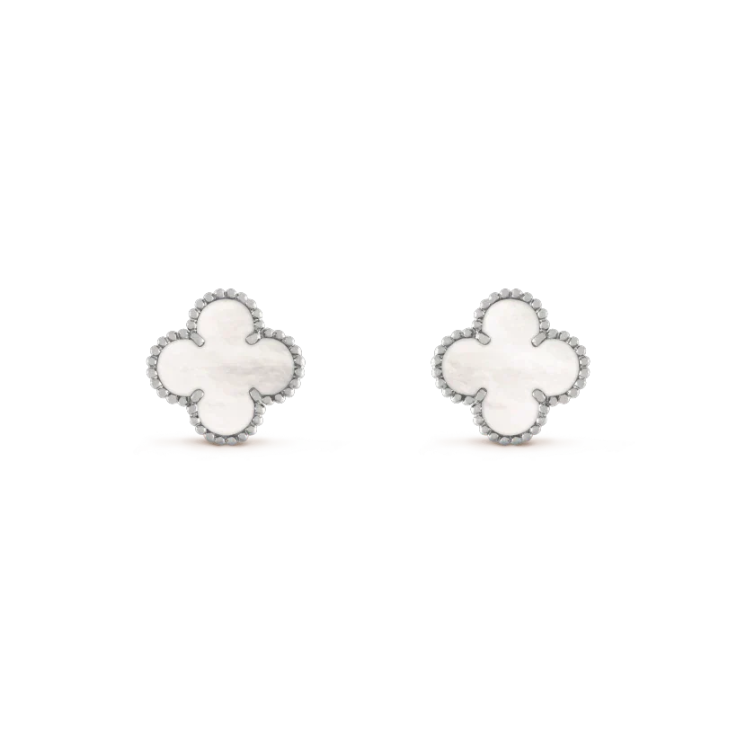 [basloveJW]CLOVER MEDIUM 1 MOTIFS  WHITE MOP EARRINGS SILVER