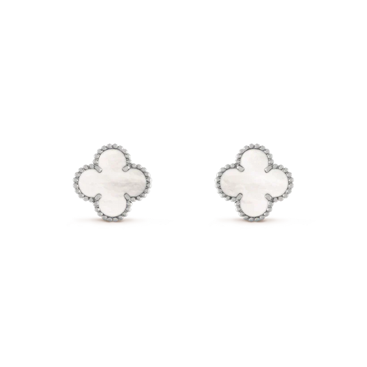 [basloveJW]CLOVER MEDIUM 1 MOTIFS  WHITE MOP EARRINGS SILVER