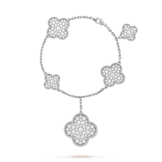 [basloveJW]CLOVER 6 MOTIFS SILVER DIAMOND BRACELET