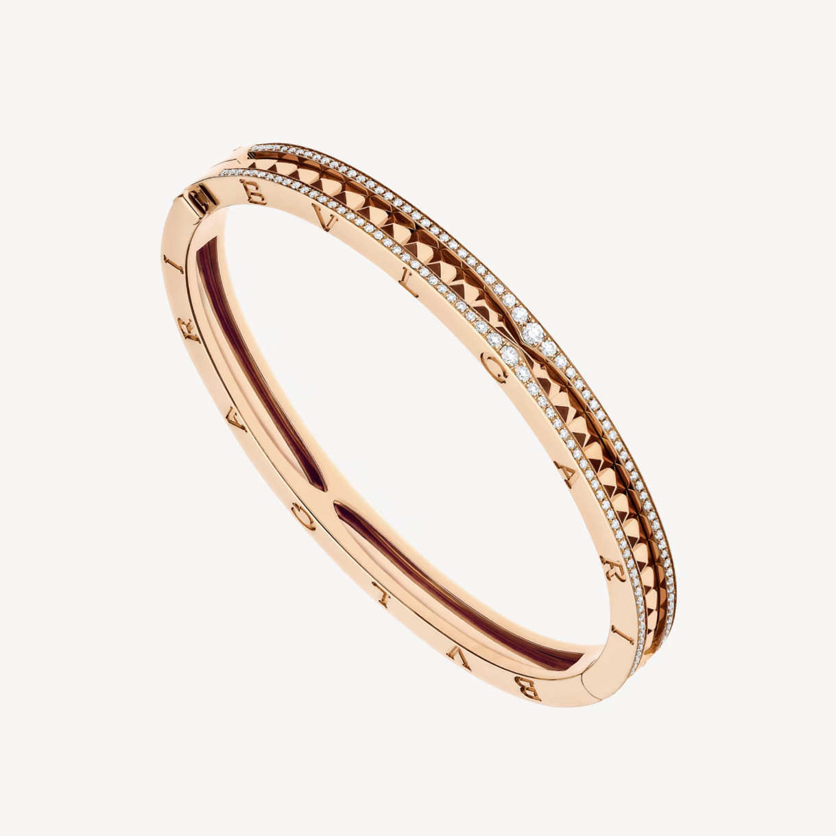 [Basjewels]ZERO 1 SPIRAL AND PAVED DIAMOND PINK GOLD BRACELET