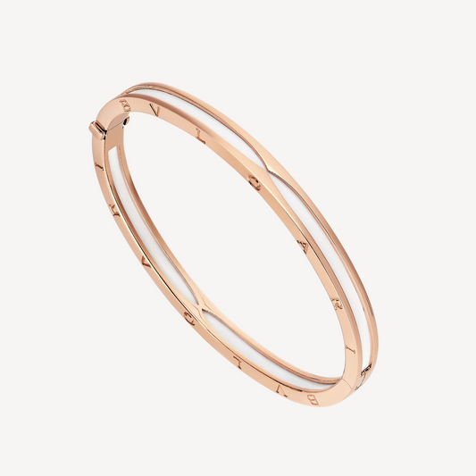 [Basjewels]ZERO 1 PINK GOLD WITH WHITE CERAMIC BRACELET