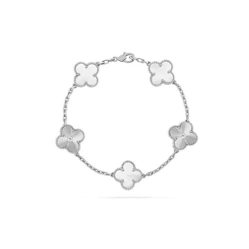 [Basjewels]CLOVER 5 MOTIF WHITE MOP LASER BRACELET