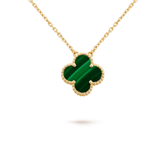 [basloveJW]CLOVER 15MM MALACHITE SINGLE FLOWER  NECKLACE