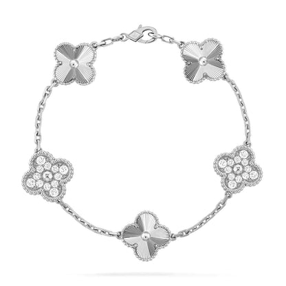 [basloveJW]CLOVER 5 MOTIF SILVER DIAMOND BRACELET