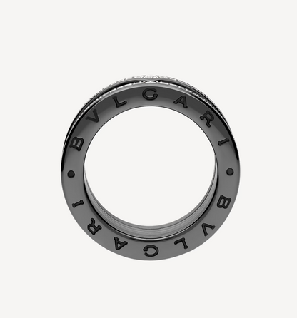 [Basjewels]ZERO 1 ROCK FOUR-BAND BLACK CERAMIC WITH STUDDED SPIRAL AND PAVED DIAMONDS RING