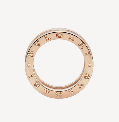 [Basjewels]ZERO 1 TWO-BAND LOOPS AND WHITE CERAMIC SPIRAL PINK GOLD RING