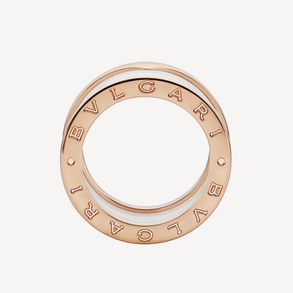 [Basjewels]ZERO 1 FOUR-BAND LOOPS AND WHITE CERAMIC SPIRAL PINK GOLD RING