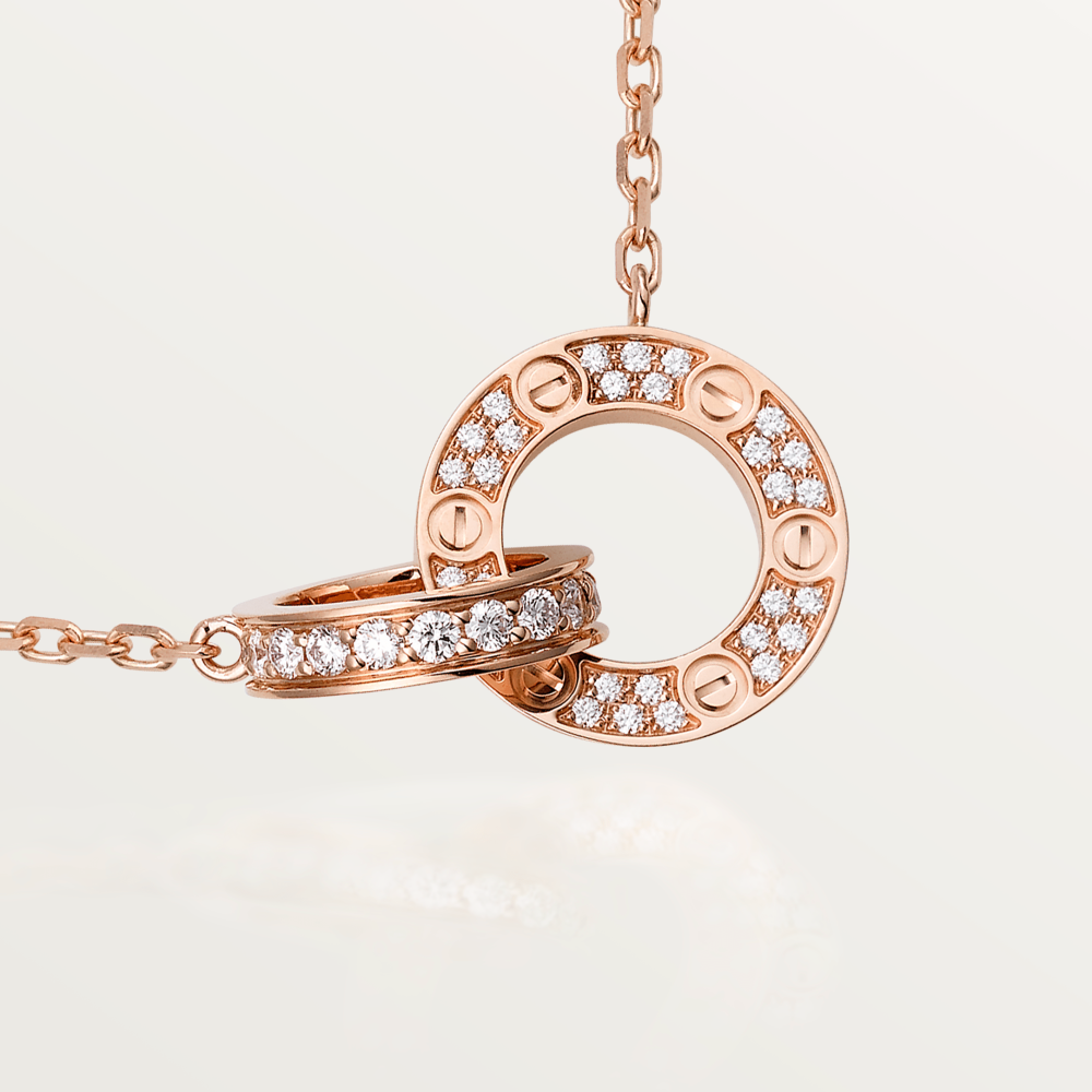 [basloveJW]LOVE 7.6MM NECKLACE ROSE GOLD AND SILVER  FULL DIAMOND