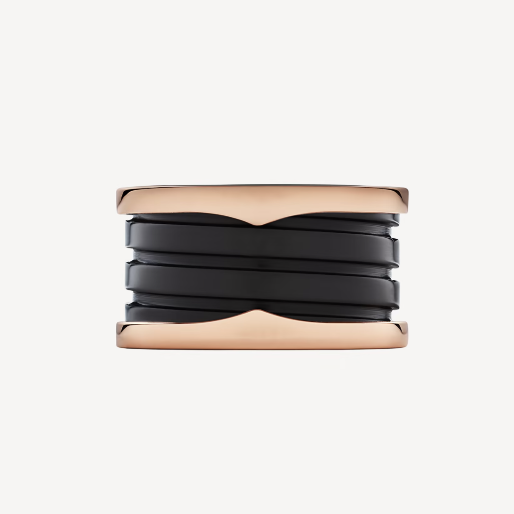 [Basjewels]ZERO 1 FOUR-BAND LOOPS AND BLACK CERAMIC SPIRAL PINK GOLD RING