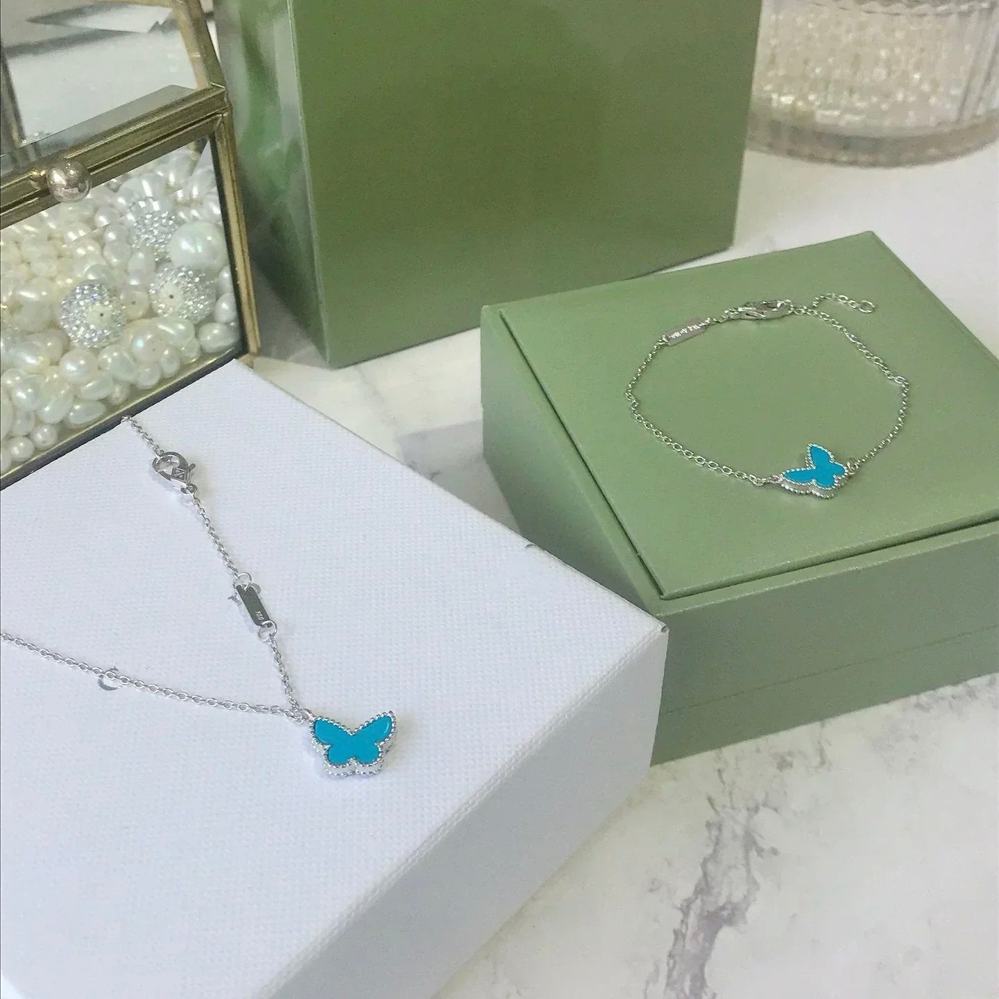 [basloveJW]BUTTERFLY TURQUOISE BUTTERFLY BRACELET SILVER