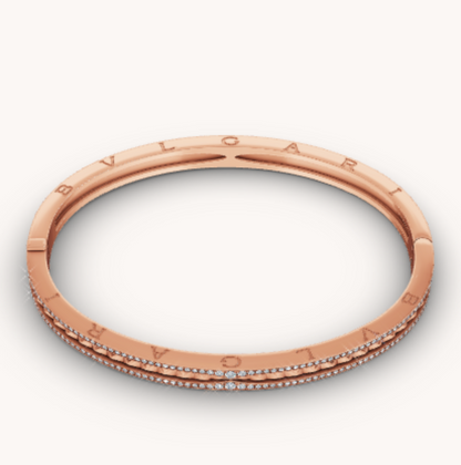 [Basjewels]ZERO 1 SPIRAL AND PAVED DIAMOND PINK GOLD BRACELET