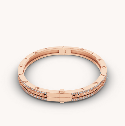 [Basjewels]ZERO 1 SPIRAL AND PAVED DIAMOND PINK GOLD BRACELET