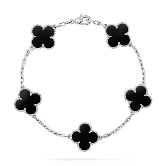 [basloveJW]CLOVER 5 MOTIF ONYXS  BRACELET SILVER