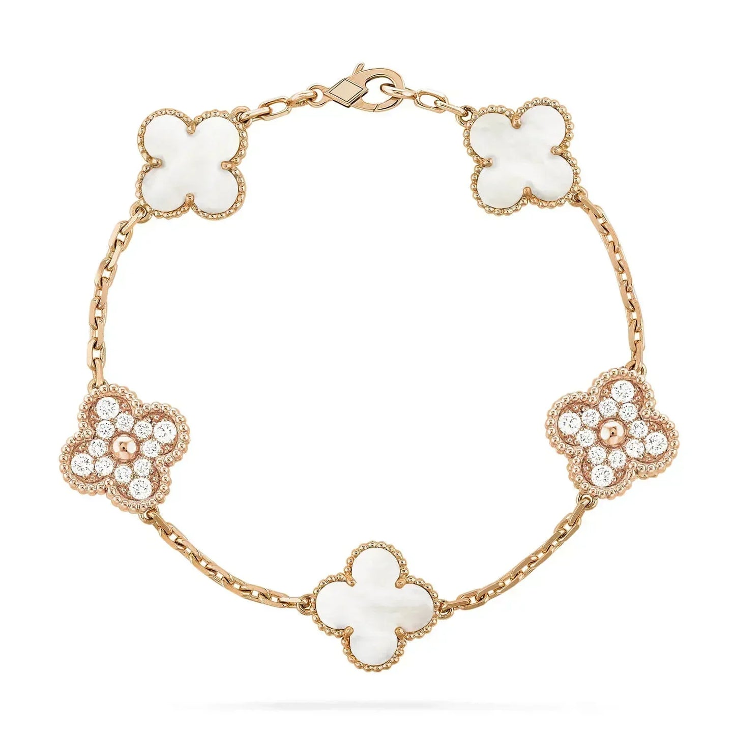 [basloveJW]CLOVER BRACELET 5 MOTIF WHITE MOP DIAMOND