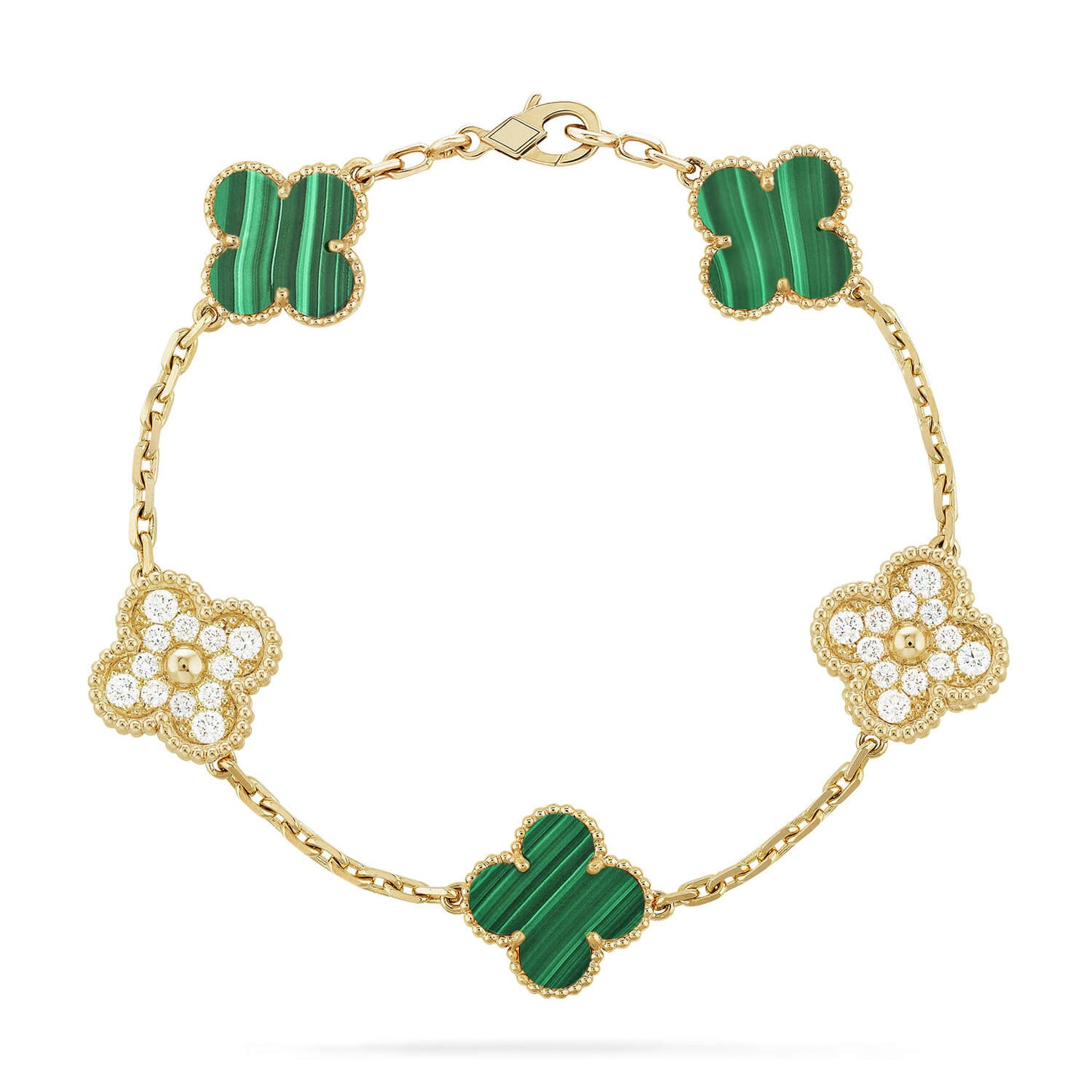 [basloveJW]CLOVER  5 MOTIF MALACHITE DIAMOND BRACELET