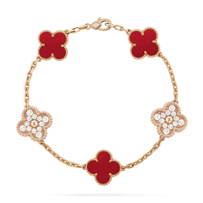 [basloveJW]CLOVER 5 MOTIFS CARNELIAN DIAMOND BRACELET