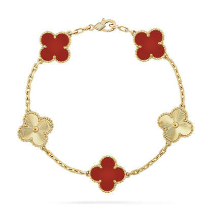 [basloveJW]CLOVER  5 MOTIFS CARNELIAN GOLD BRACELET