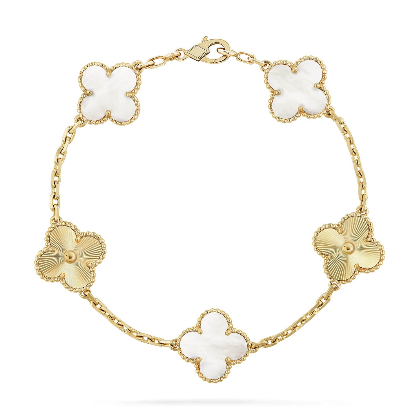 [Basjewels]CLOVER 5 MOTIF WHITE MOP LASER BRACELET