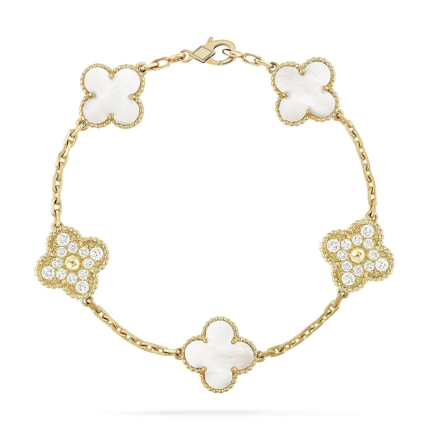 [basloveJW]CLOVER BRACELET 5 MOTIF WHITE MOP DIAMOND