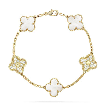 [basloveJW]CLOVER BRACELET 5 MOTIF WHITE MOP DIAMOND