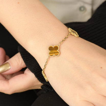 [basloveJW]CLOVER  5 MOTIFS TIGER EYE BRACELET